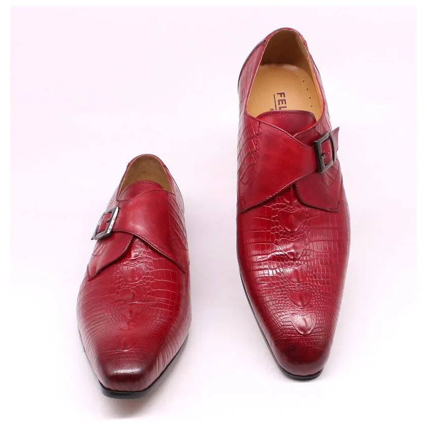 Luxury CrocLeather Pointed Toe Monk Straps