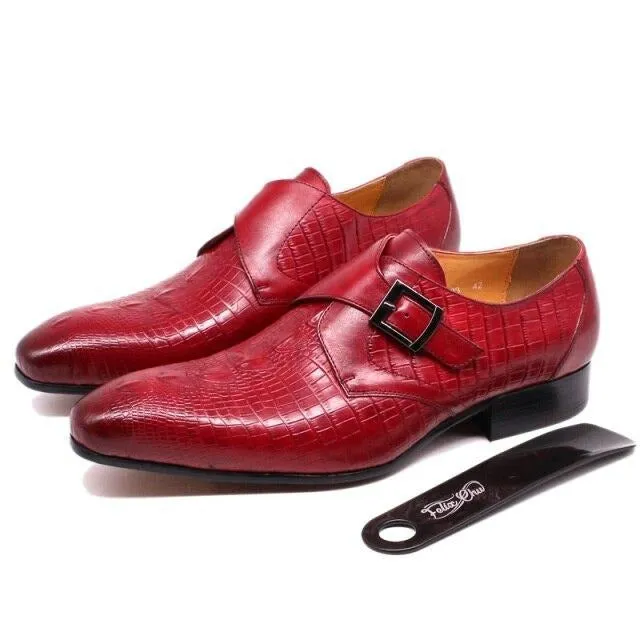 Luxury CrocLeather Pointed Toe Monk Straps