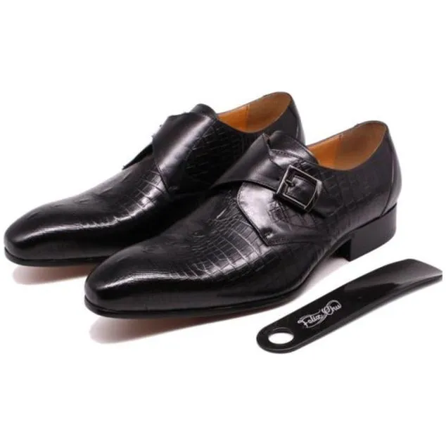 Luxury CrocLeather Pointed Toe Monk Straps