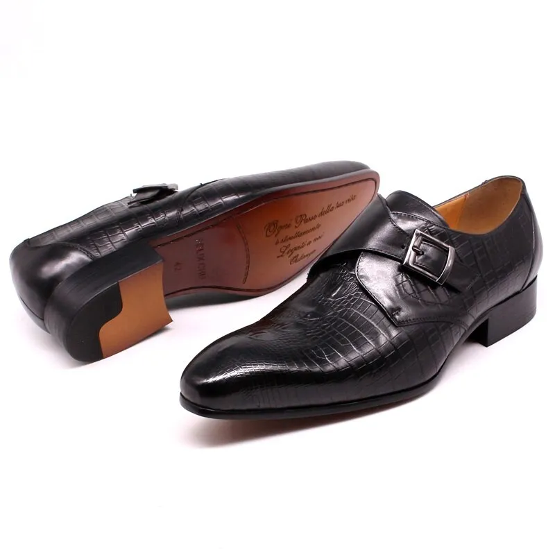 Luxury CrocLeather Pointed Toe Monk Straps