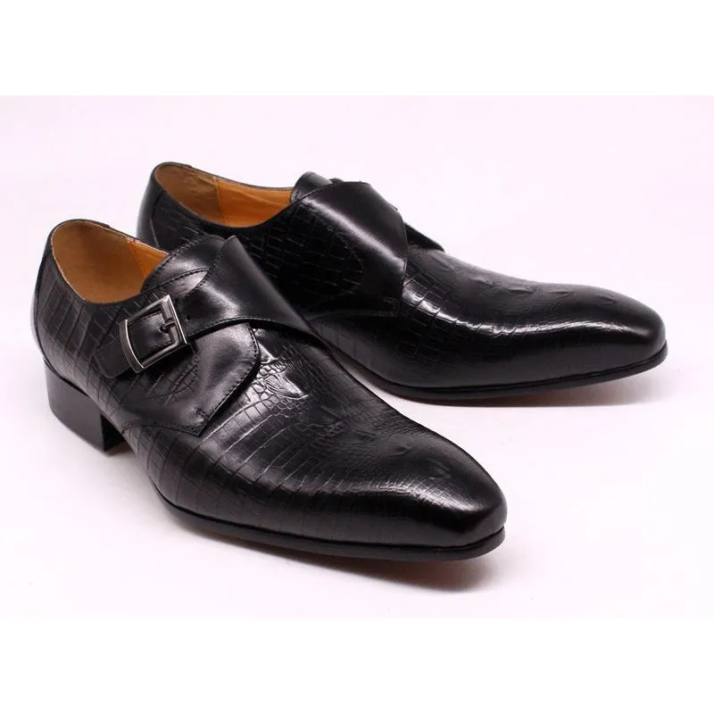 Luxury CrocLeather Pointed Toe Monk Straps