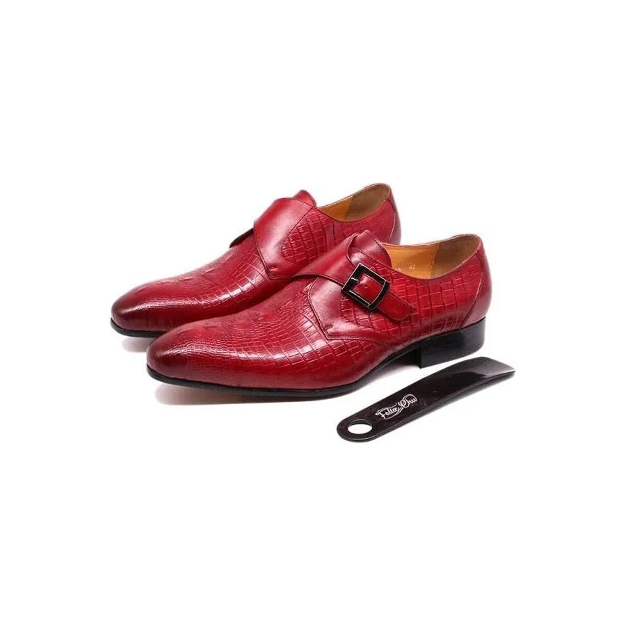 Luxury CrocLeather Pointed Toe Monk Straps