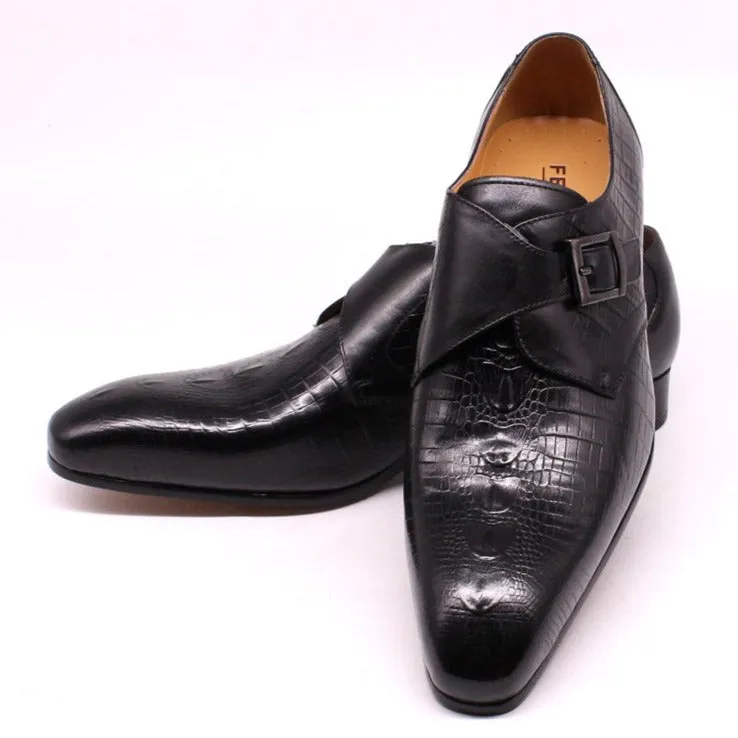 Luxury CrocLeather Pointed Toe Monk Straps