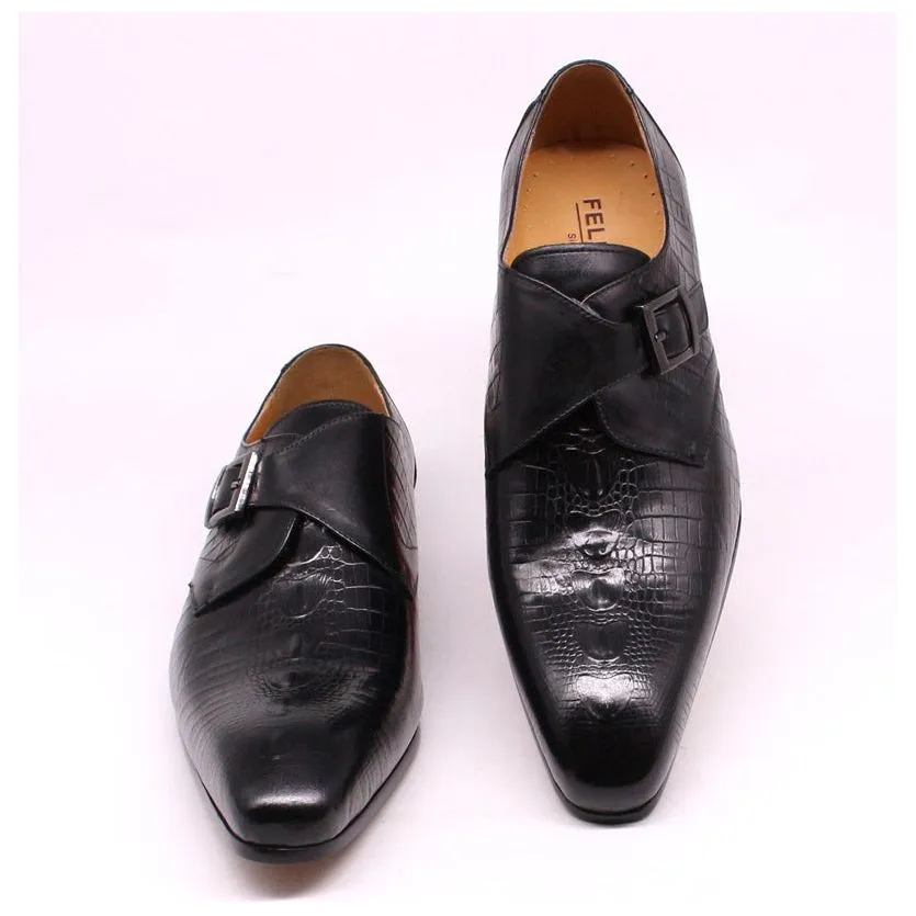 Luxury CrocLeather Pointed Toe Monk Straps