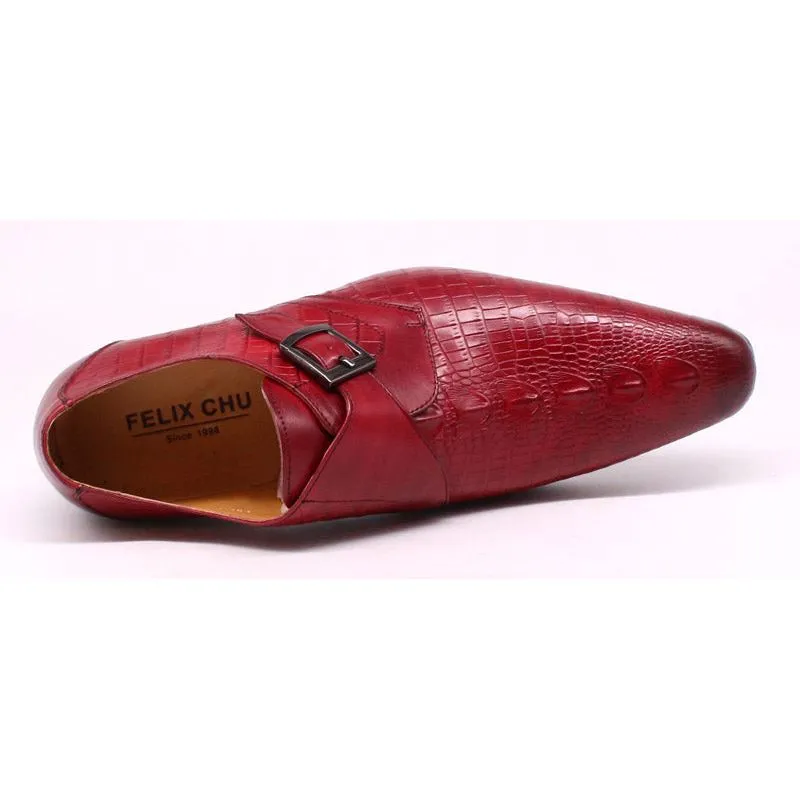 Luxury CrocLeather Pointed Toe Monk Straps