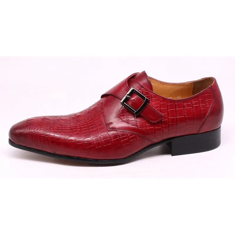 Luxury CrocLeather Pointed Toe Monk Straps