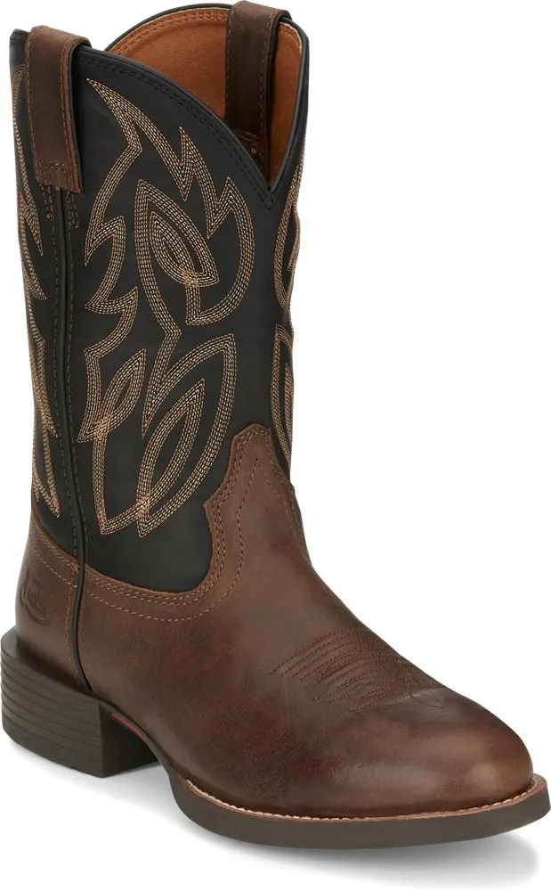 Men's Justin Pecan/Black Cowhide Round Toe Boot