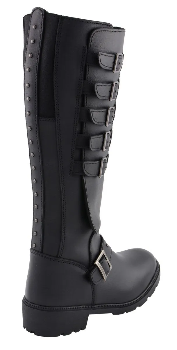 Milwaukee Leather MBL9395 Women's Black Leather 17-Inch Side Strap Riding Motorcycle Boots with Side Zipper