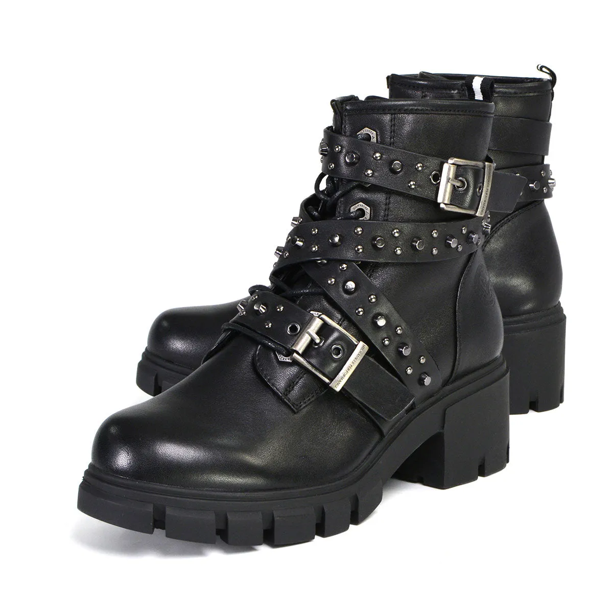 Milwaukee Leather MBL9444 Women's ‘Bruiser’ Premium Black Leather Lace-Up Fashion Boots with Studded Straps