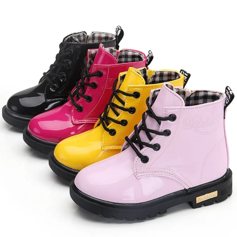 Mini Doc Boots - Patent Leather Toddler Boots - Hot Pink