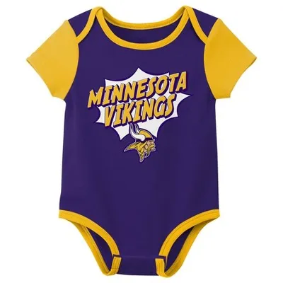 New - NFL Minnesota Vikings Infant Boys' AOP 3pk Bodysuit - 18M