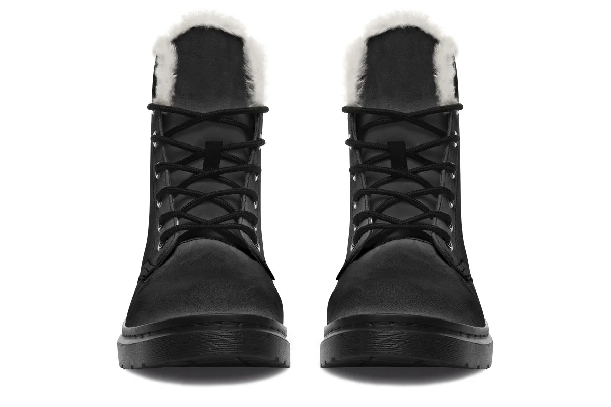 Pitch Black Winter Boots - Warm Micro-Suede Doc-Style Boots Lined with Vegan Wool