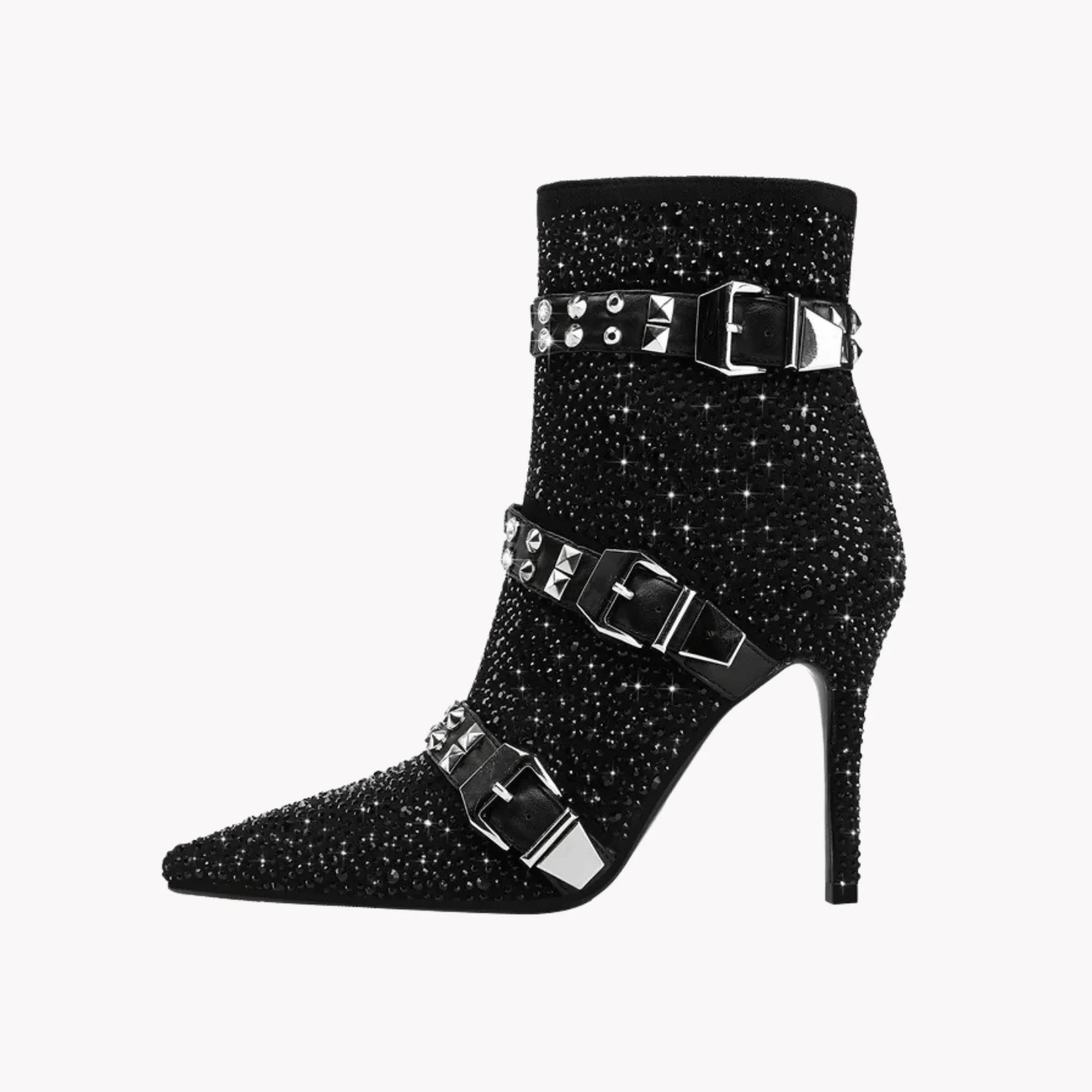 Pre Order:  Crystal Studs Buckle Short Boots