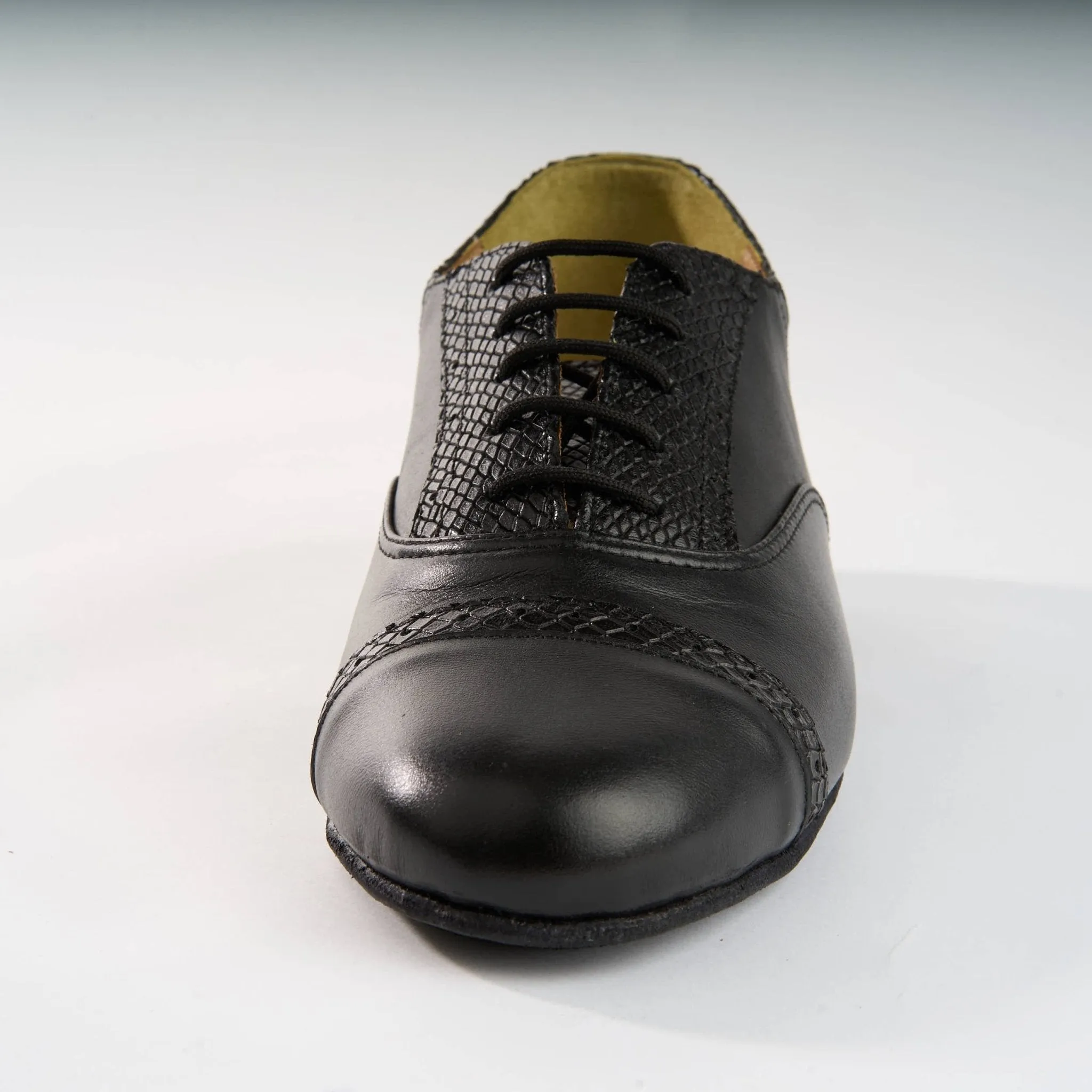 Premium Black and Snake Texture Leather - Handmade Tango Shoe - Clasico 1073