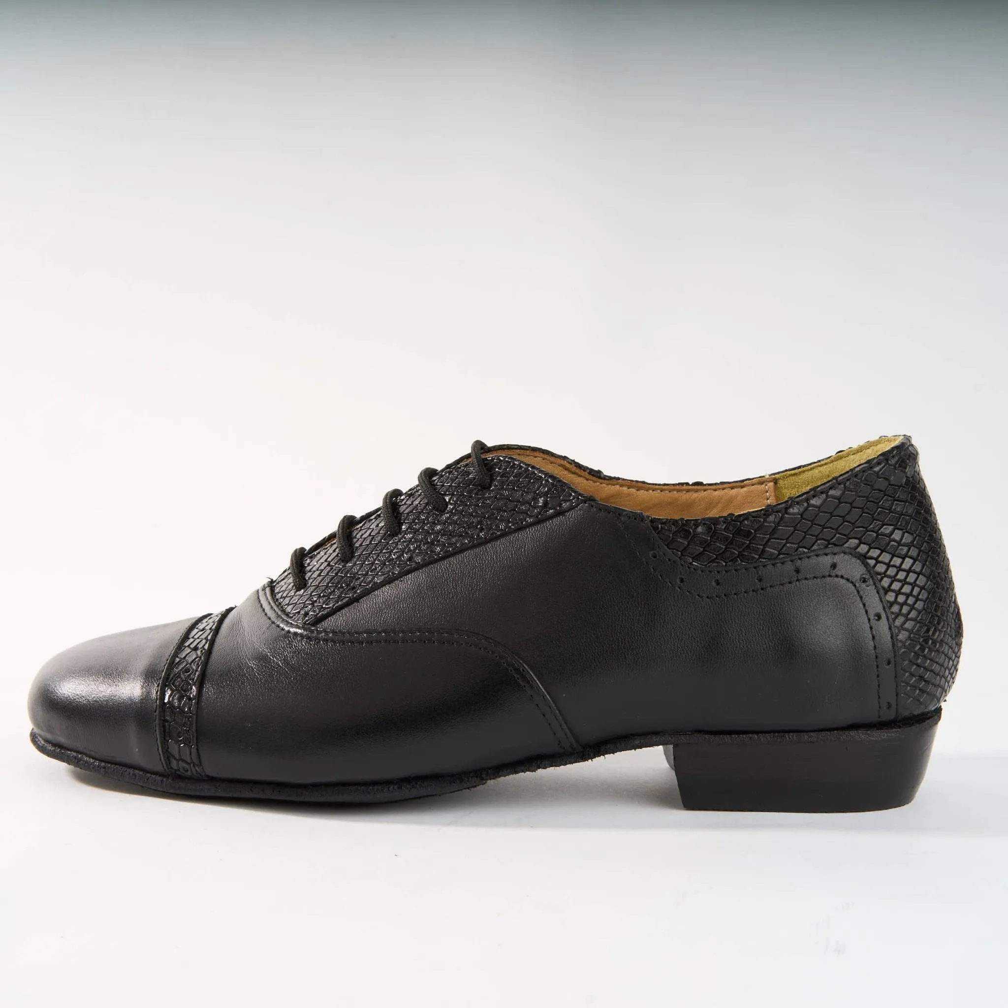 Premium Black and Snake Texture Leather - Handmade Tango Shoe - Clasico 1073