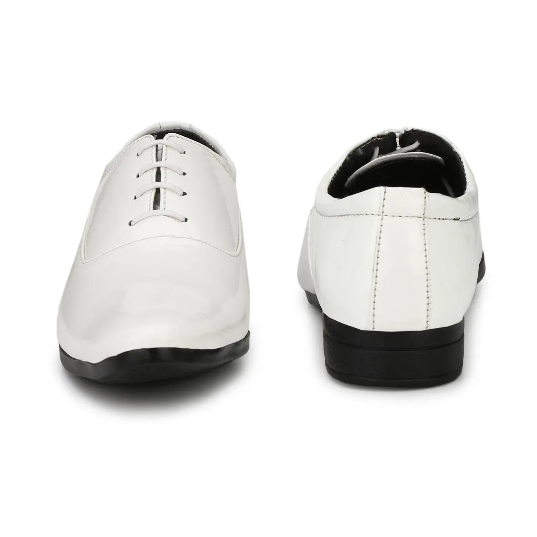 Premium Oxford Patent Leather White Shining Lace-Up Party Wear Designer Formal Shoes