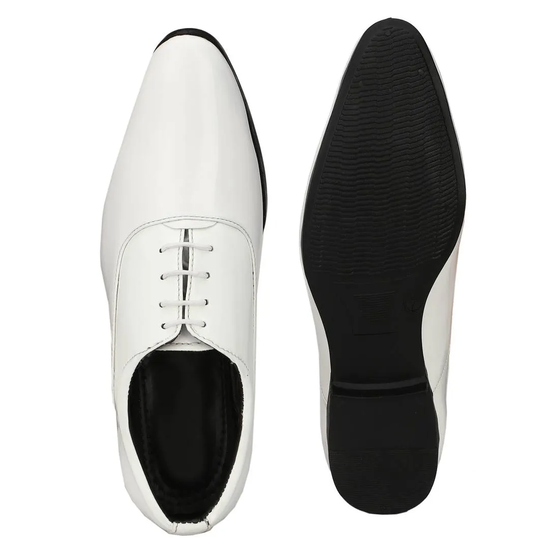 Premium Oxford Patent Leather White Shining Lace-Up Party Wear Designer Formal Shoes