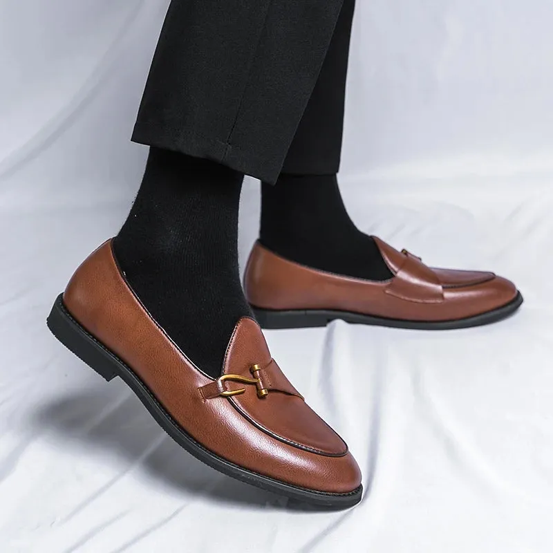 Retro Fishhook Appliques Leather Loafers