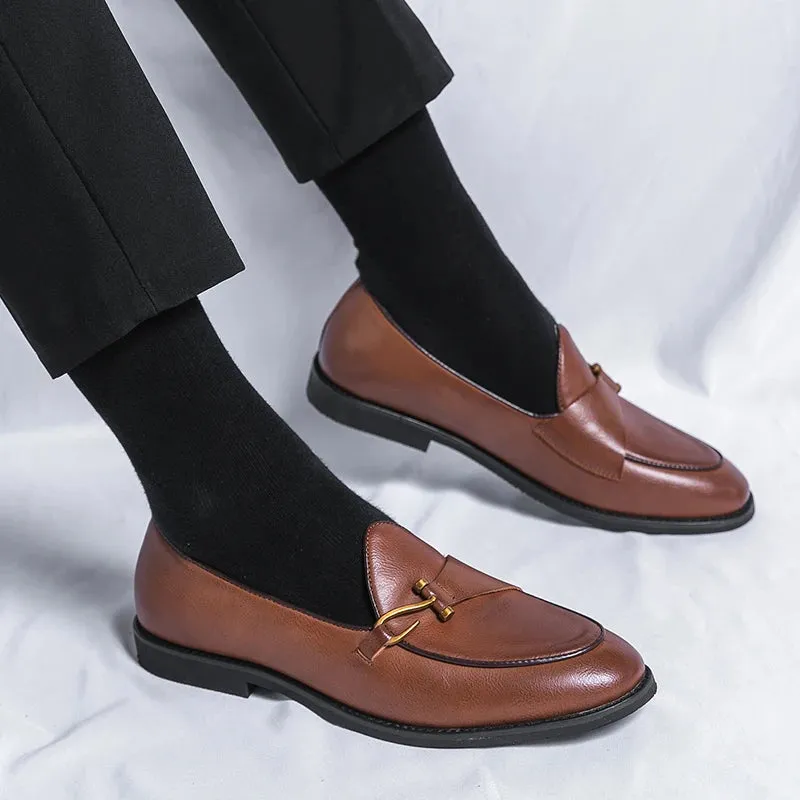 Retro Fishhook Appliques Leather Loafers