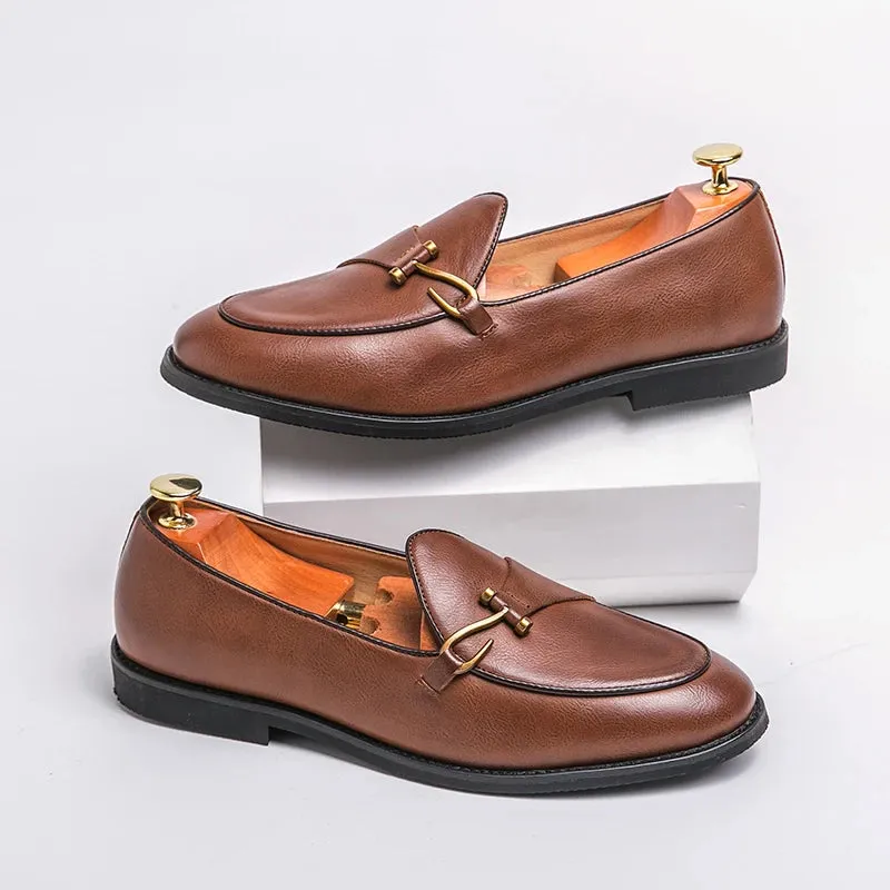 Retro Fishhook Appliques Leather Loafers