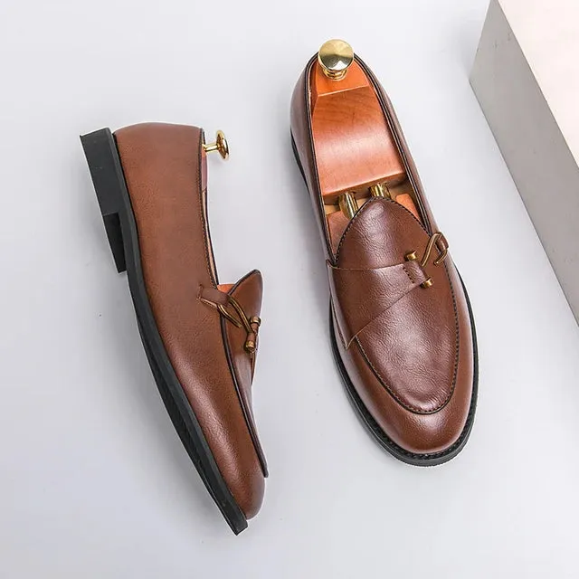 Retro Fishhook Appliques Leather Loafers