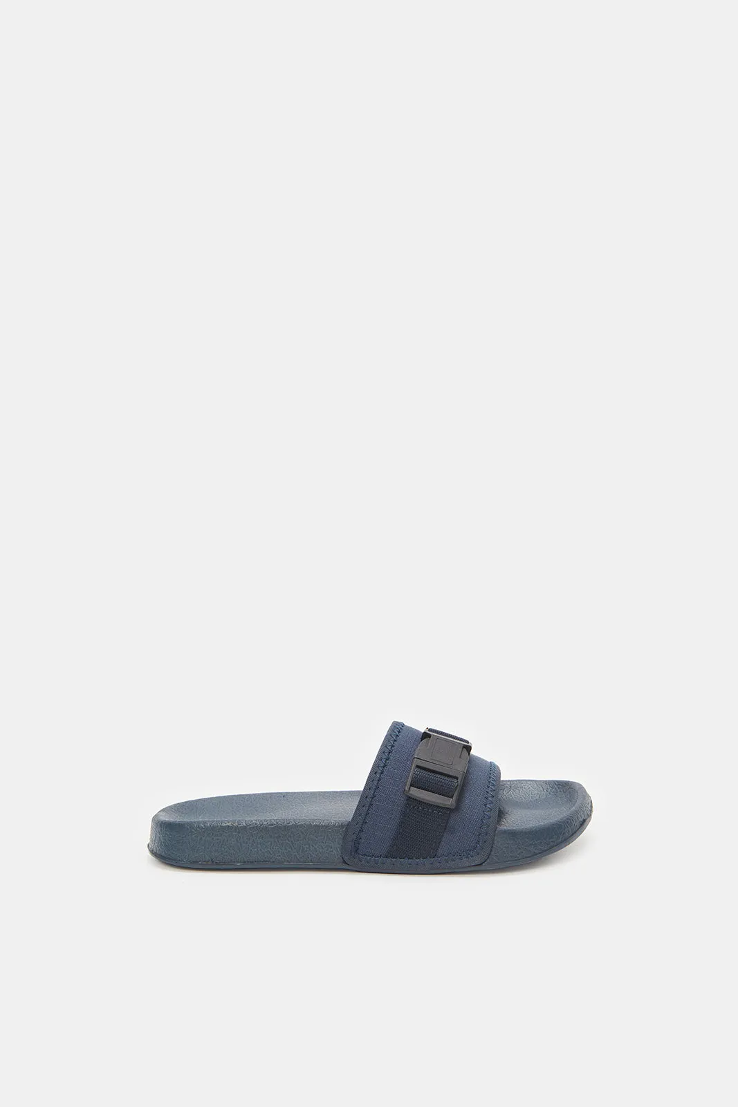 Senior Boys Black Slides With Buckle Trim