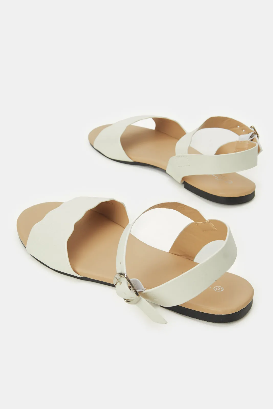 Senior Girls White Scalloped Sandal