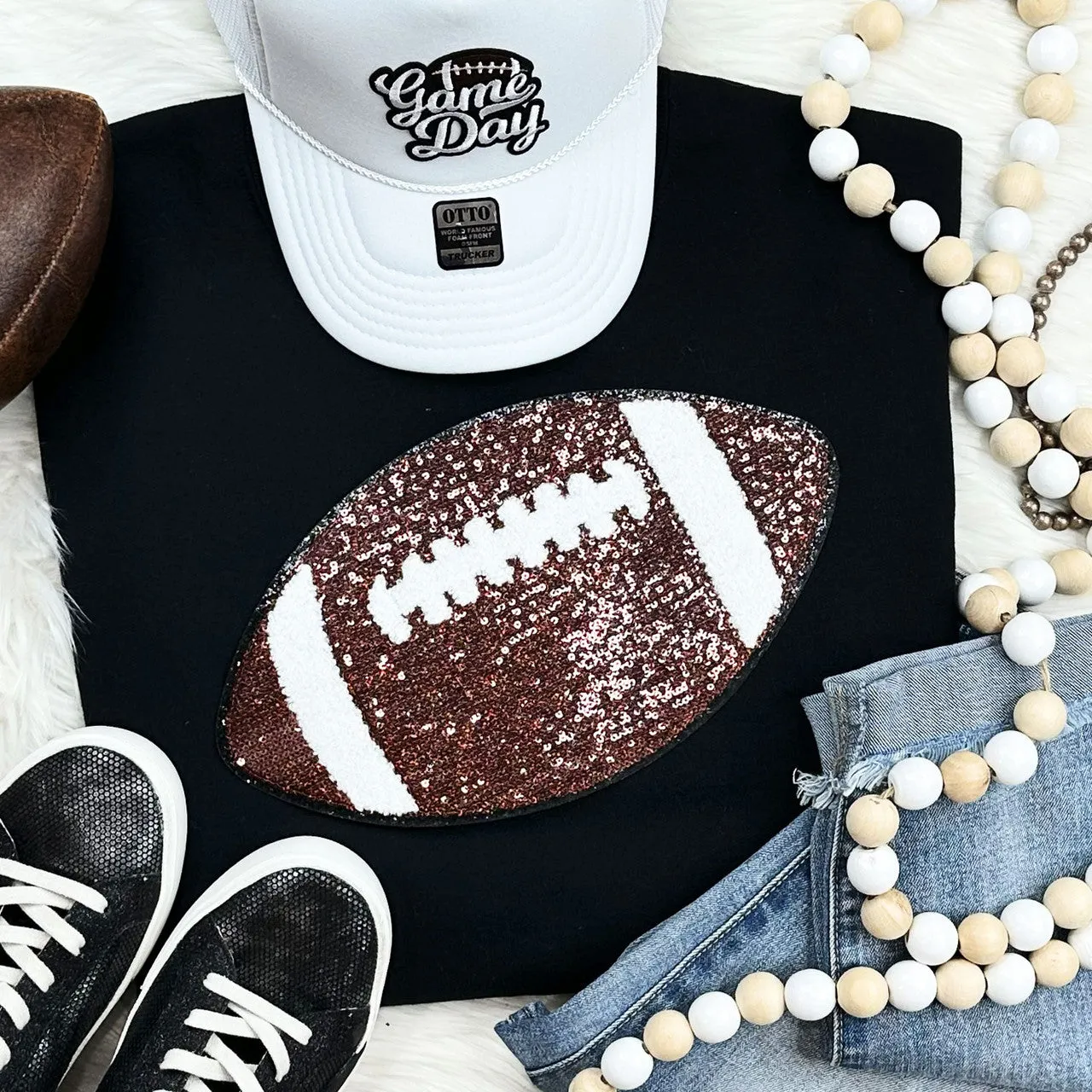 Sequin football patch sweatshirt