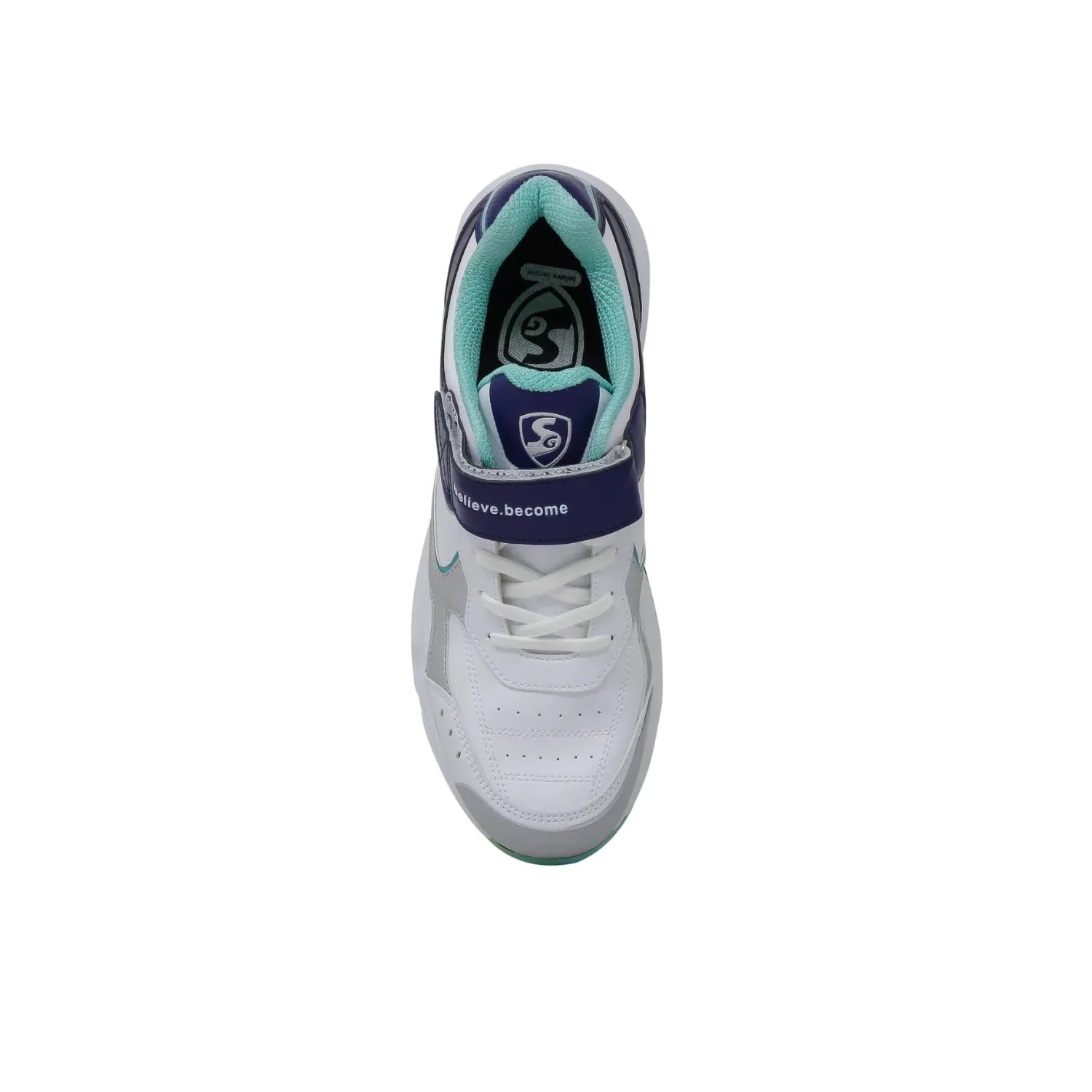 SG Armour Spike Cricket Shoes, White/Navy/Teal