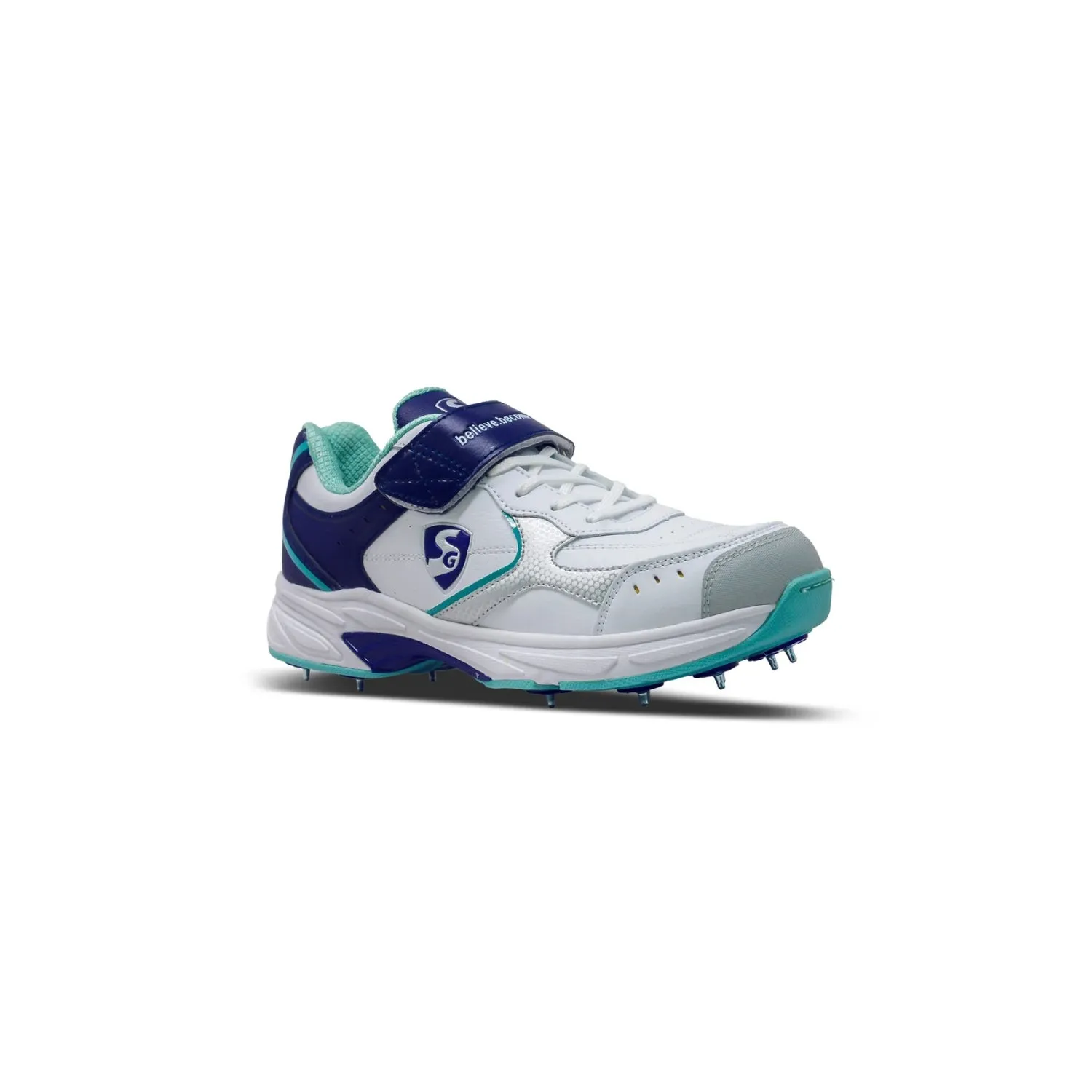 SG Armour Spike Cricket Shoes, White/Navy/Teal