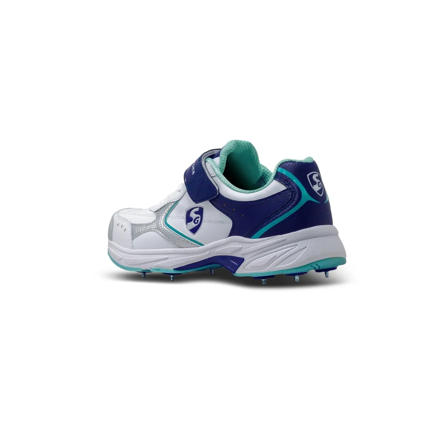 SG Armour Spike Cricket Shoes, White/Navy/Teal