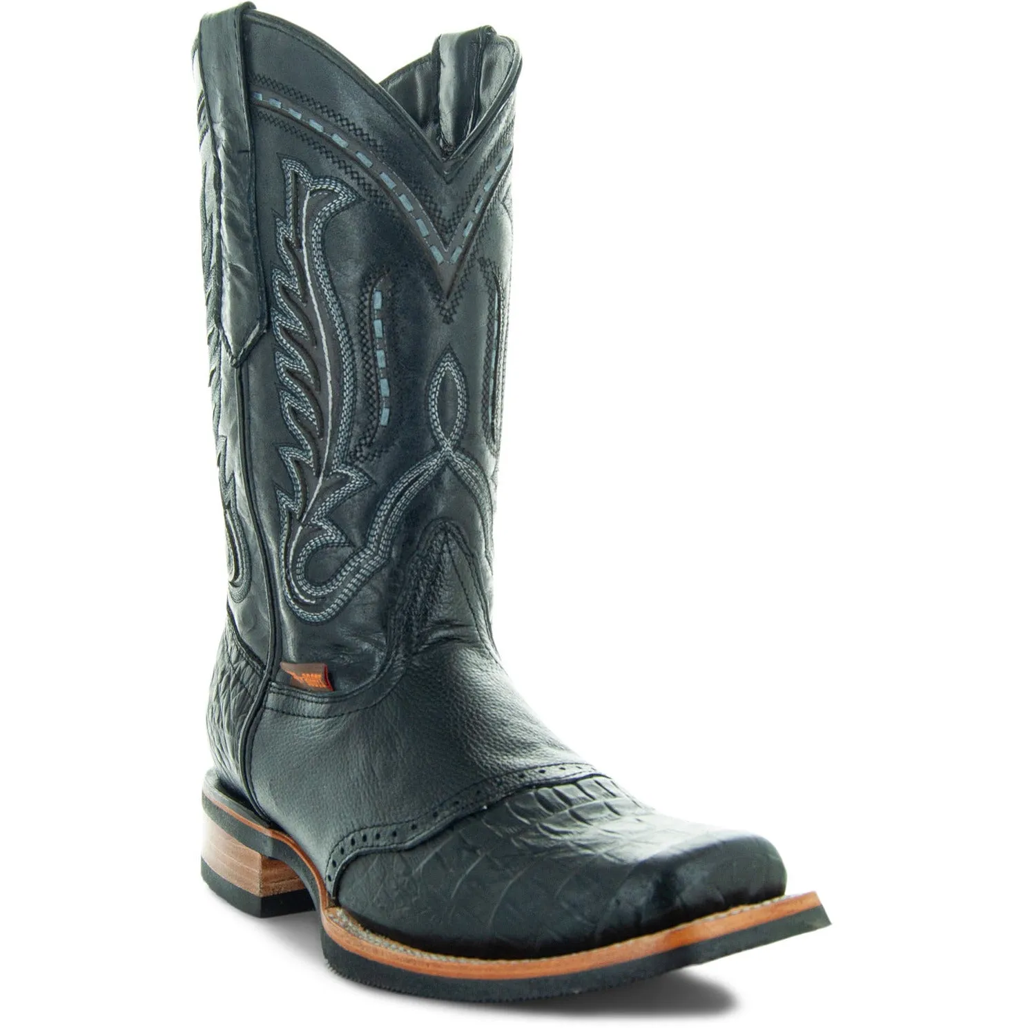 Soto Boots Men's Saddle Vamp Gator Belly Print Black Cowboy Boots H50039