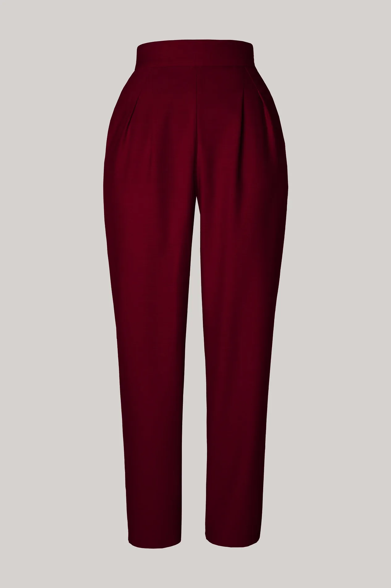 Structured Conic Wool Pants in Burgundy