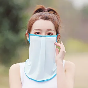 Summer Outdoor Ice Silk Sunshade Face Mask Sun-proof Equipment(Light Blue)