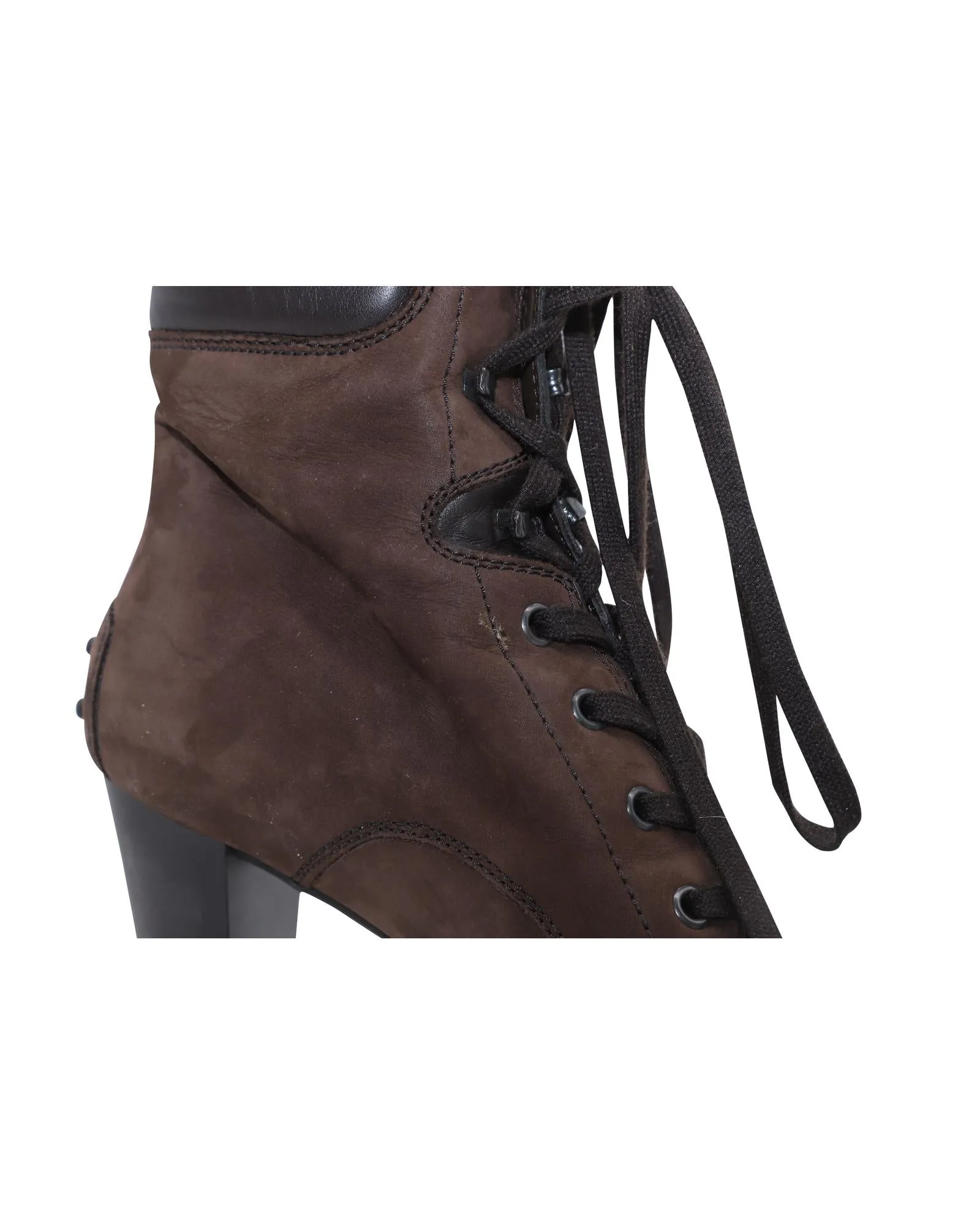 Tod's Aspen Penny Lu Lace Up Heeled Boots in Brown Suede