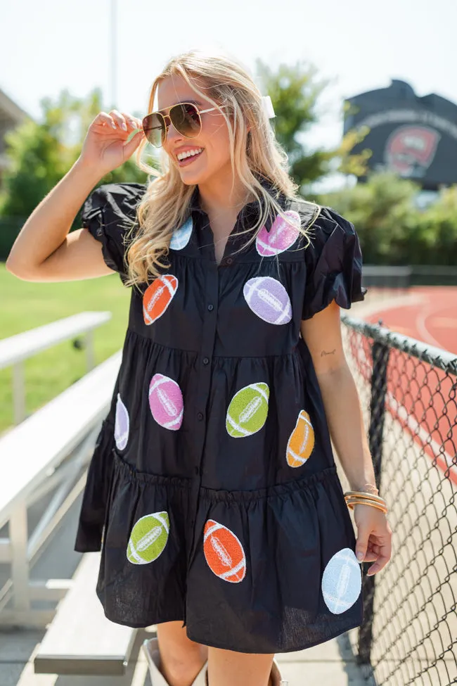 Under Stadium Lights Black Multi Color Patch Football Dress