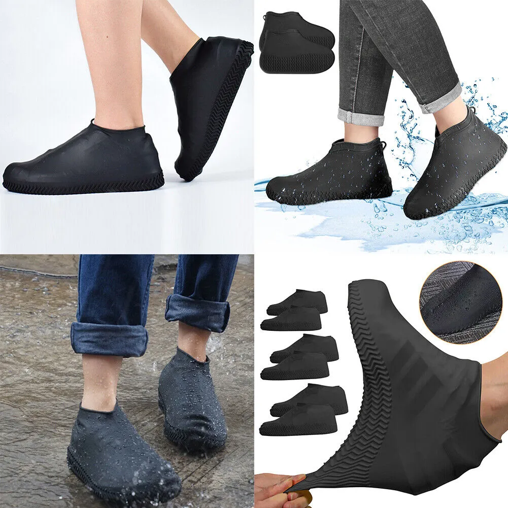 US 4-8 Pc Non-Slip Water Resistant Overshoes Silicone Rubber Rain Shoe Protector