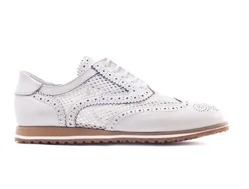 Walter Genuin Brogue Net Golf Shoe in WHITE