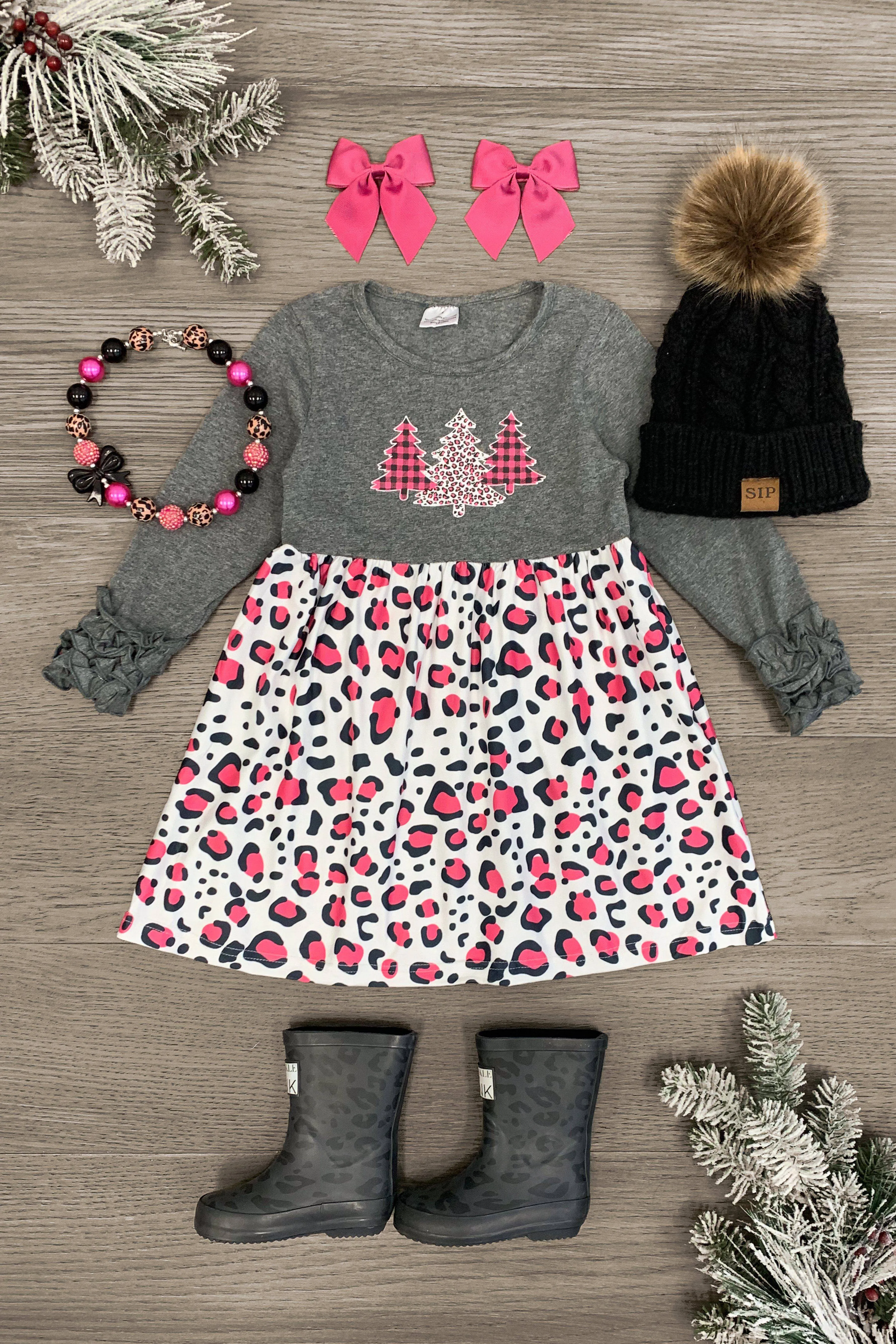 White & Pink Cheetah Christmas Tree Dress