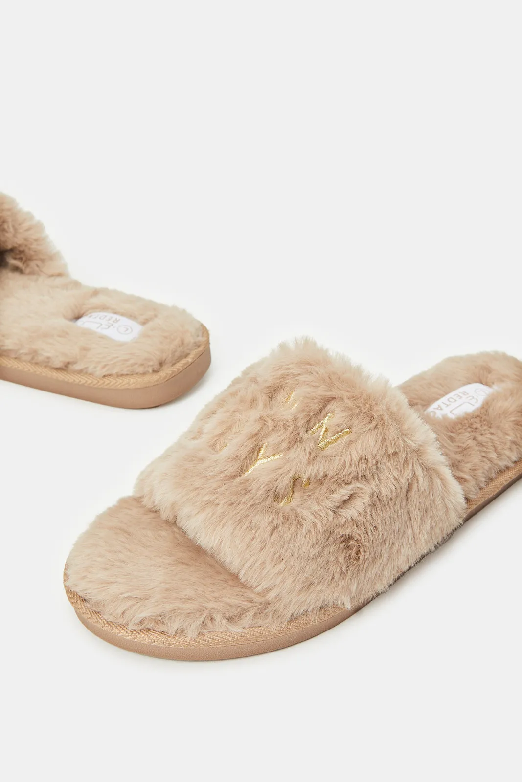 Women Taupe Embroidery Slipper