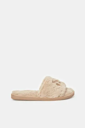 Women Taupe Embroidery Slipper