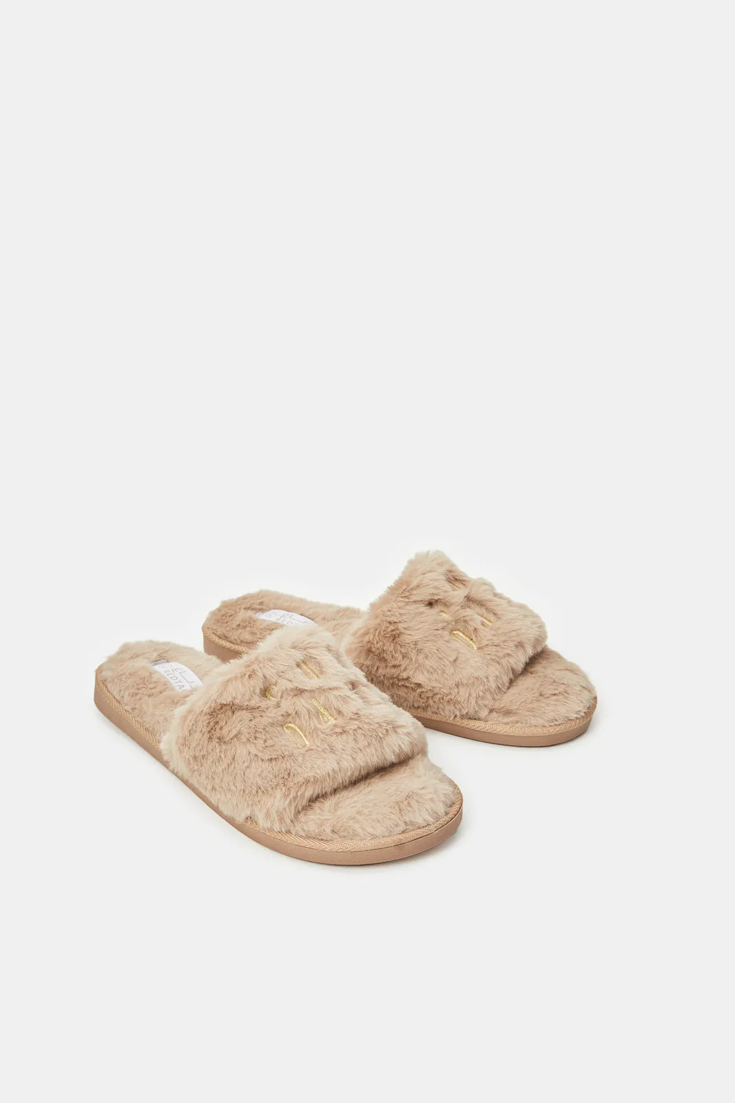 Women Taupe Embroidery Slipper