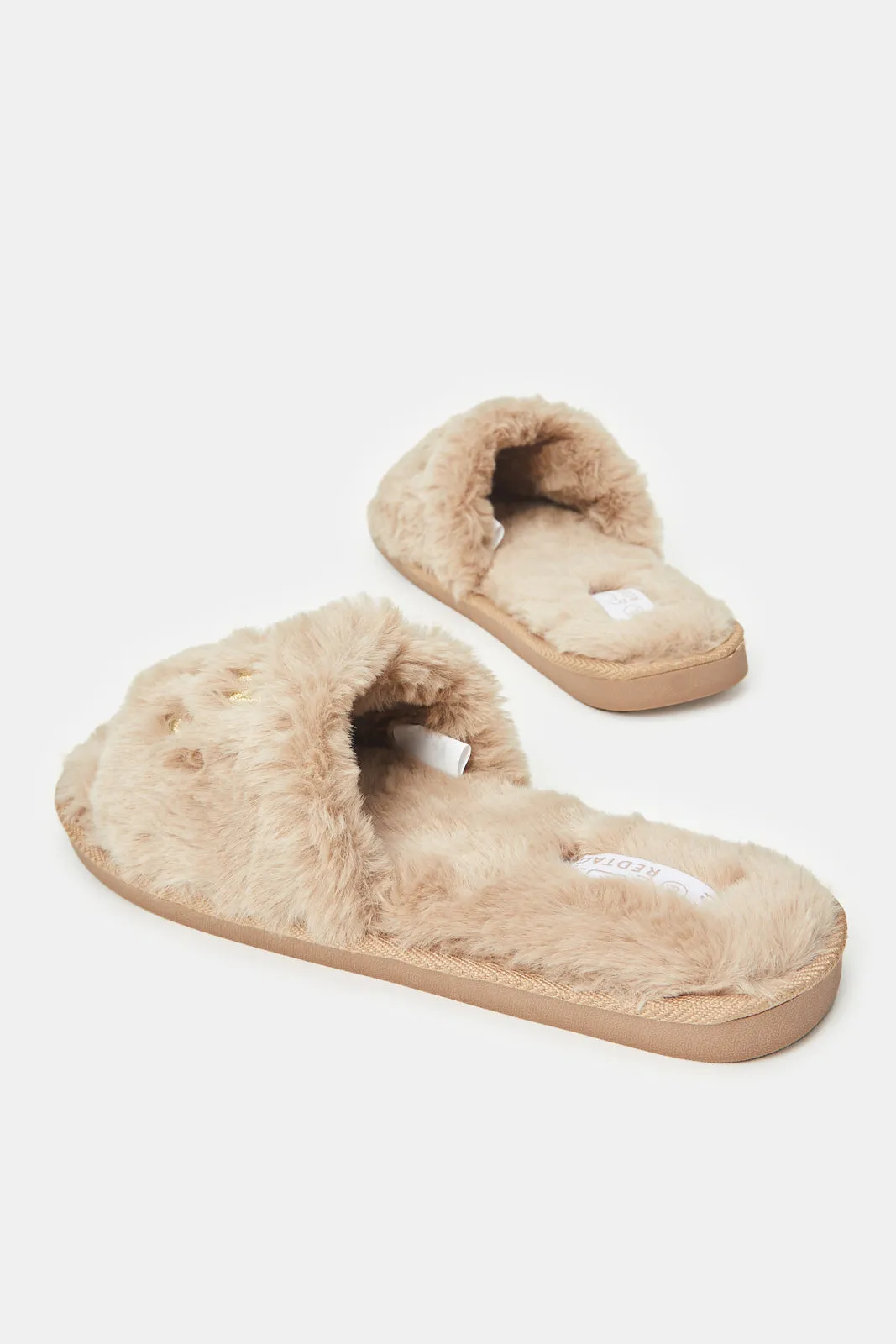 Women Taupe Embroidery Slipper