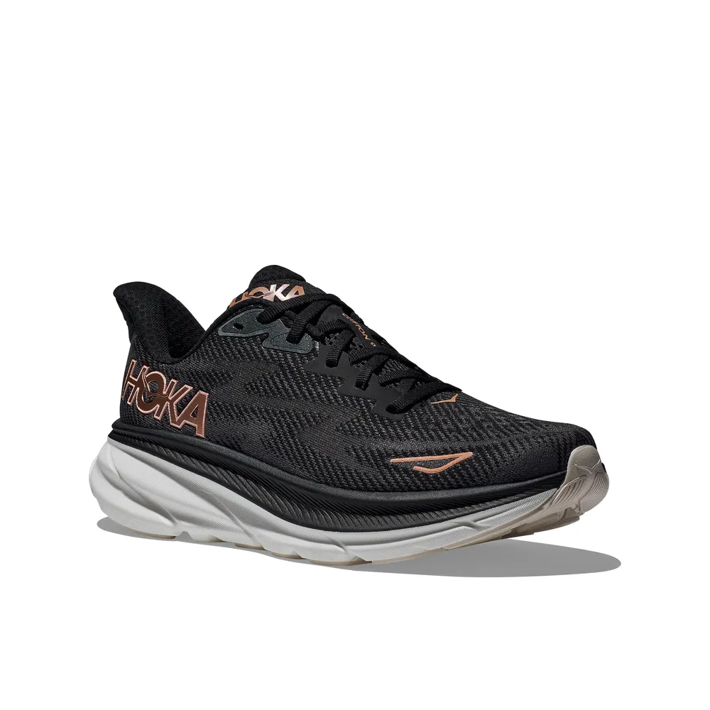 Womens Clifton 9 WIDE - Black/Rose Gold