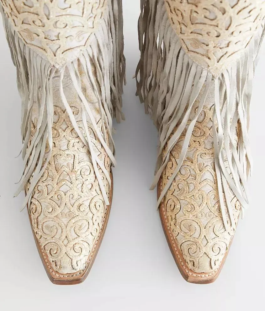 Women's Corral White Lamb Overlay Fringe Boots