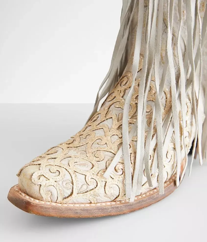 Women's Corral White Lamb Overlay Fringe Boots