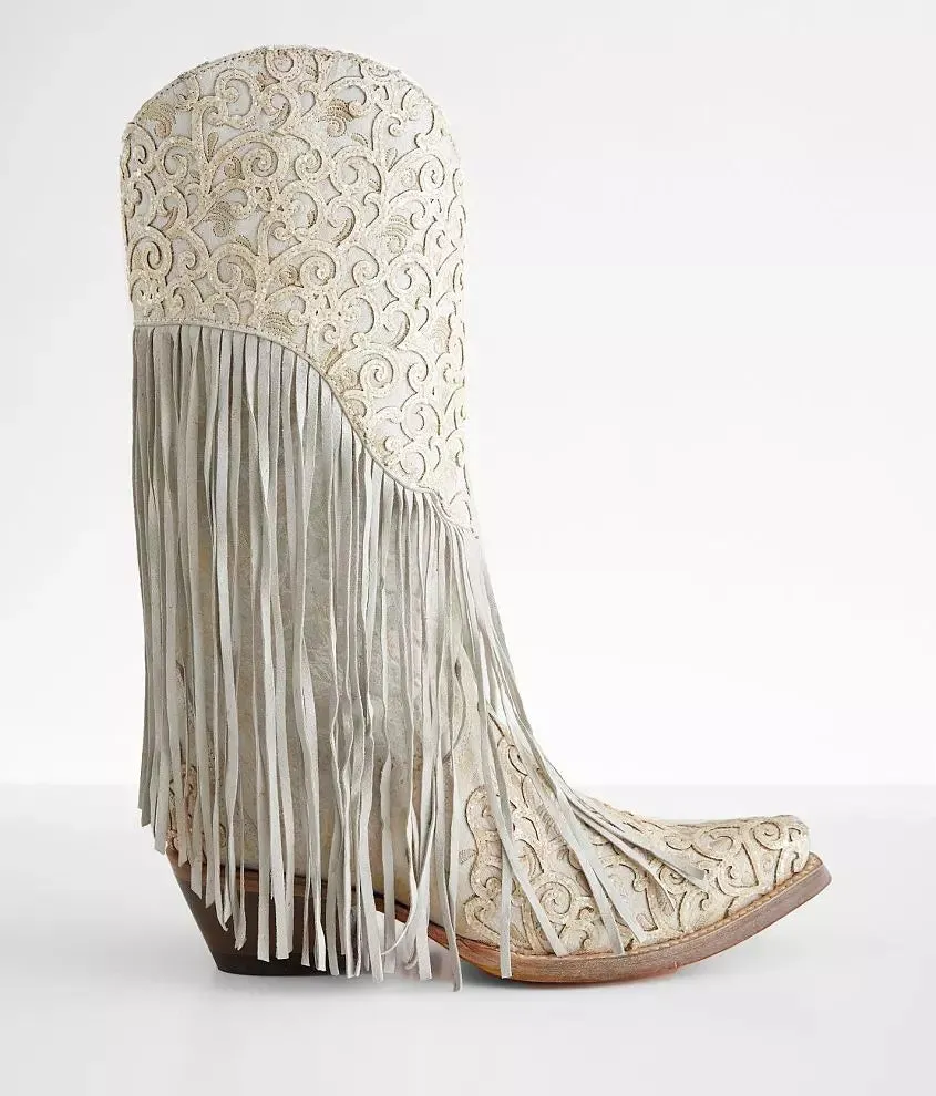 Women's Corral White Lamb Overlay Fringe Boots